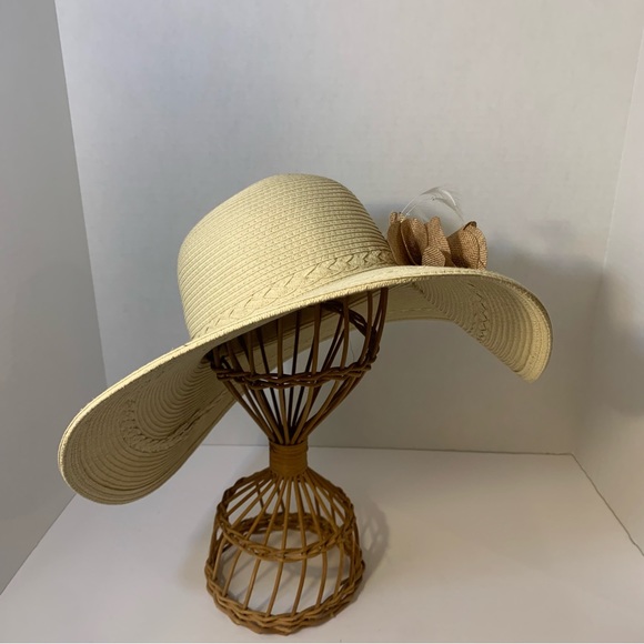 Large Brim 100% Paper Creme Hat One Size - Picture 3 of 10